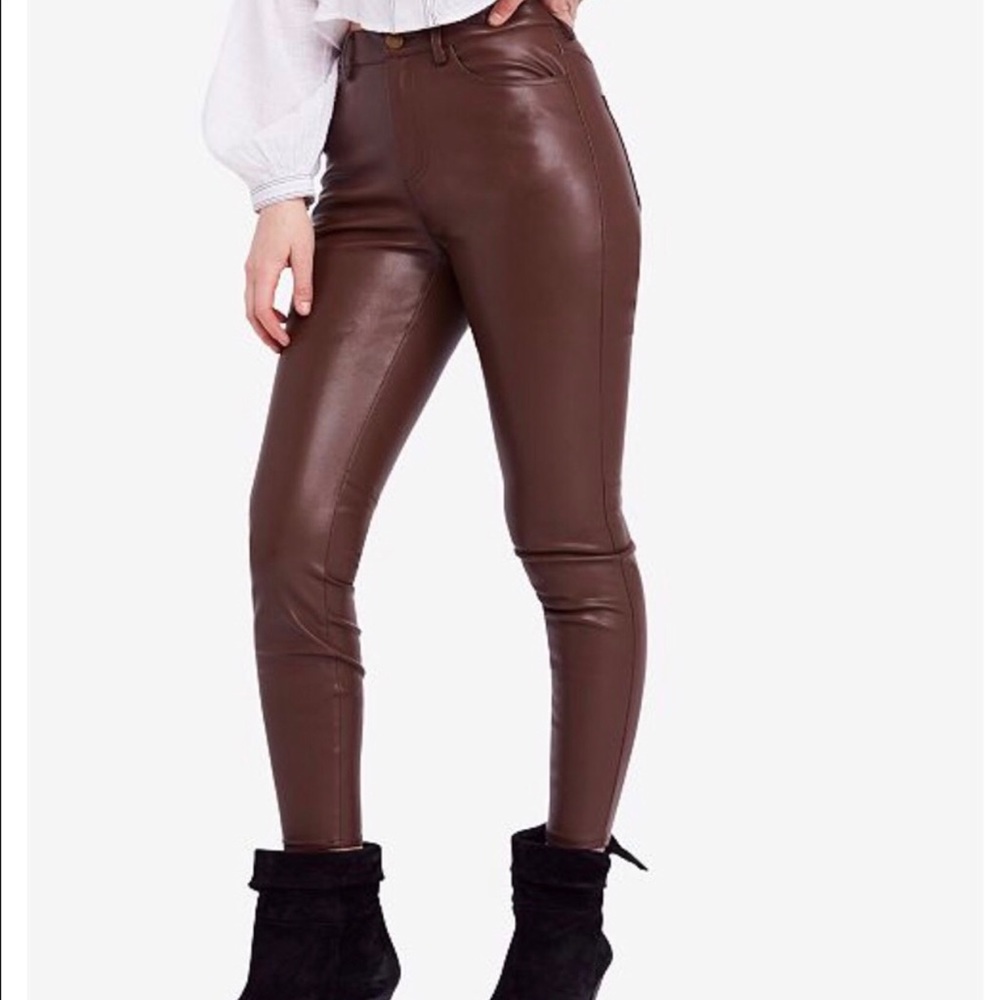 Brown Free People Faux Leather Pants